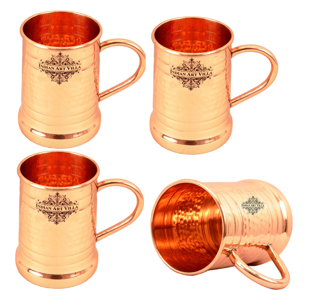INDIAN ART VILLA Pure Copper Tankard Shaped Ringed Design Moscow Mule Beer Mug Cup, Volume-600ML