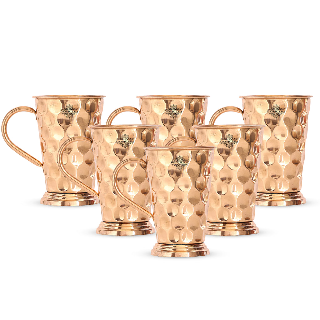 INDIAN ART VILLA Pure Copper Long Bucket Shaped Hammered Design Moscow Mule Beer Mug Cup, Volume-450ML