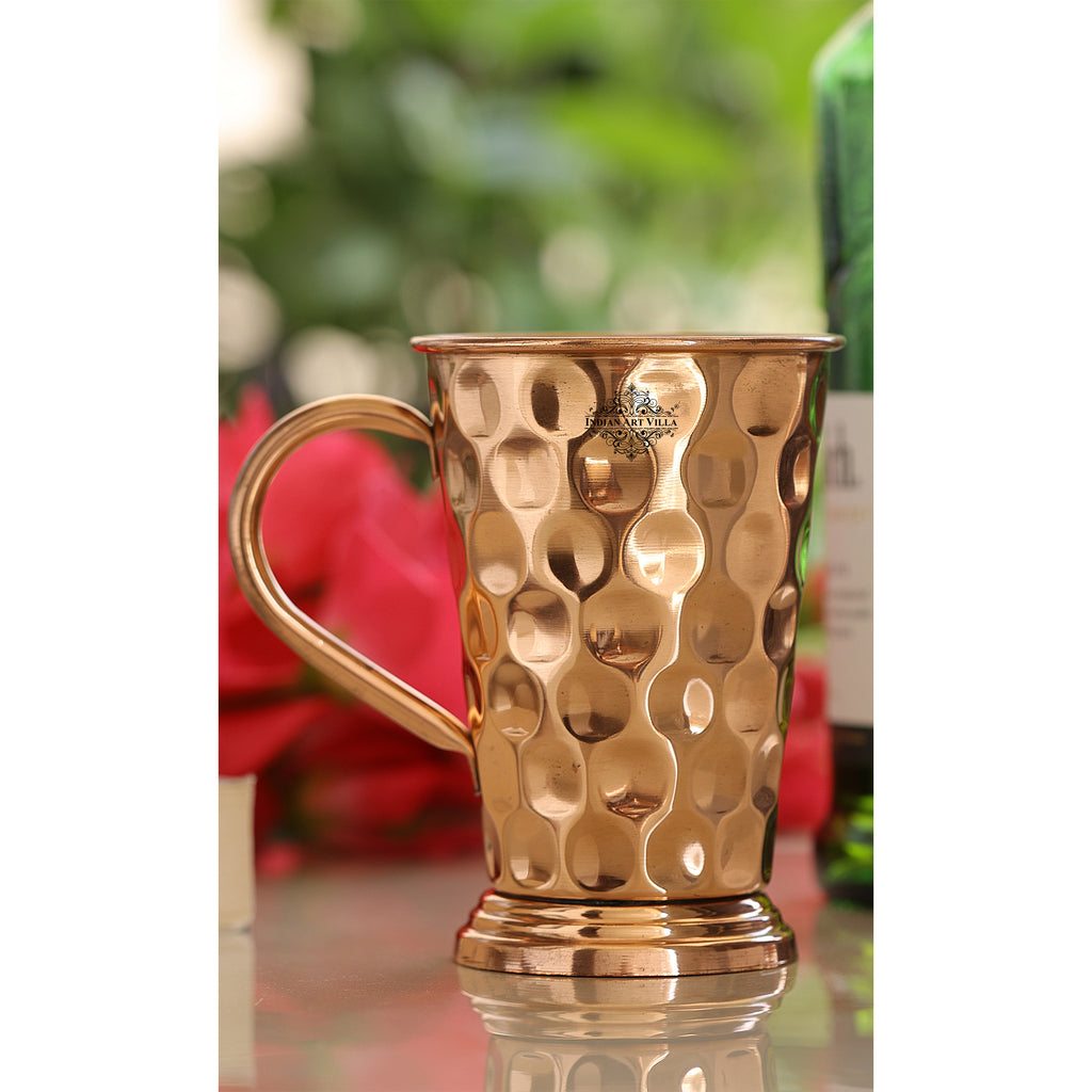 INDIAN ART VILLA Pure Copper Long Bucket Shaped Hammered Design Moscow Mule Beer Mug Cup, Volume-450ML