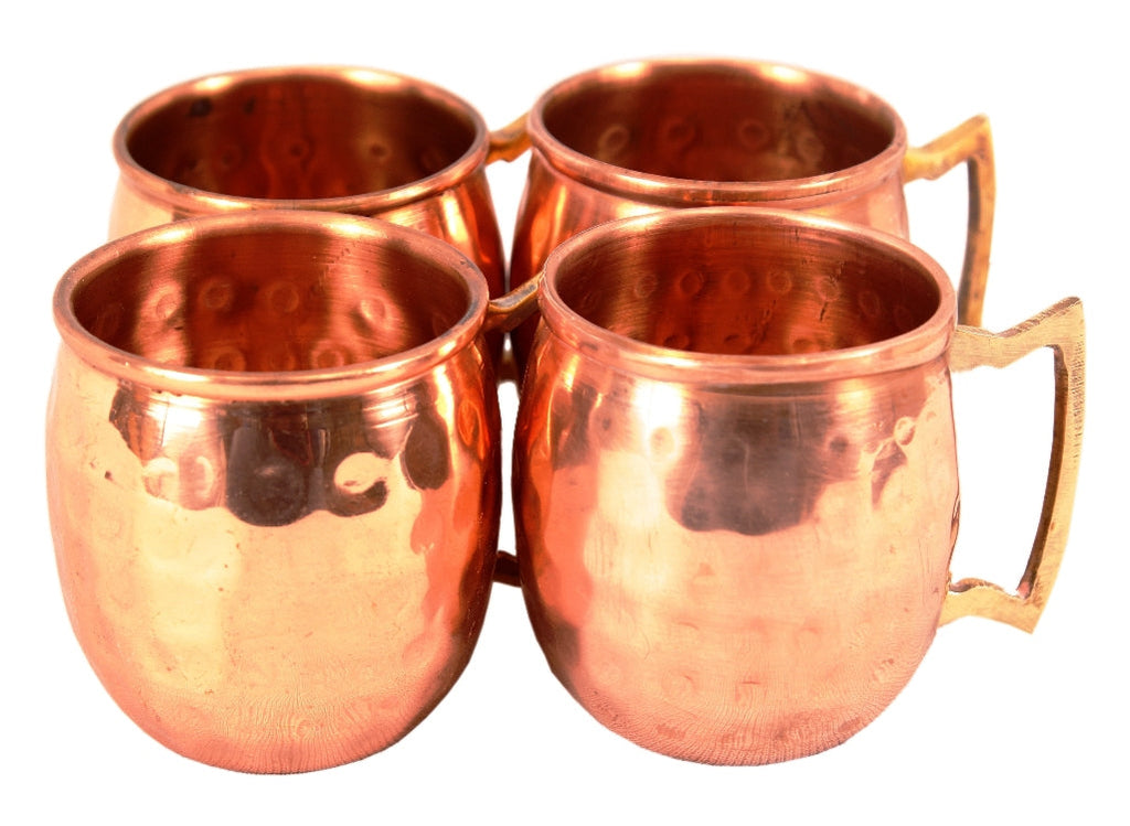 IndianArtVilla Set of 4 Pure Copper Shot Round Mug Cup|Serving Drinking Vodka Taquila Shots|Volume 50 ML each