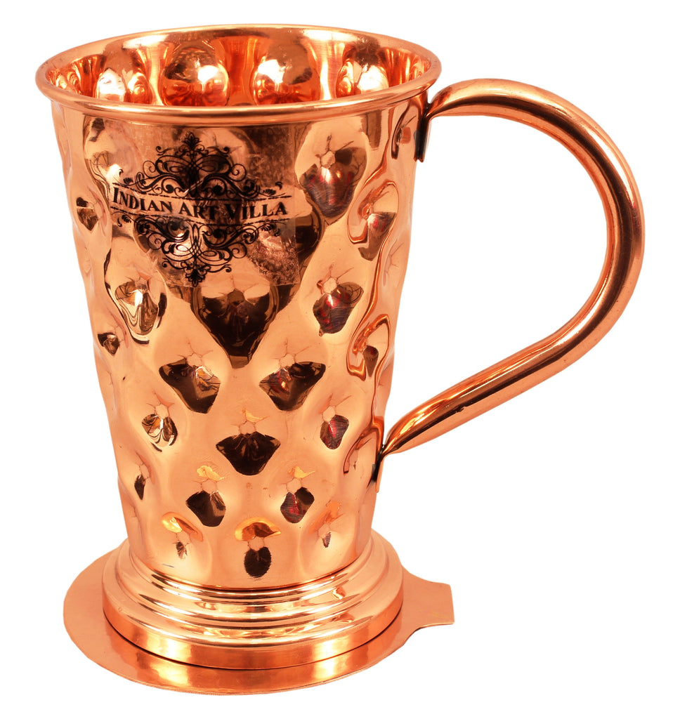 INDIAN ART VILLA Copper Big diamond Mug Moscow Mule Cup 450 ML with Coaster