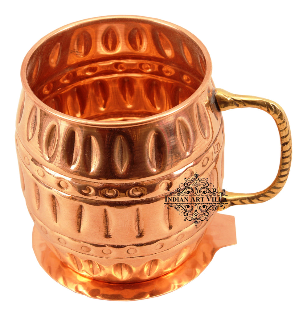 INDIAN ART  VILLA Copper Barrel Design Beer Mug with Coaster