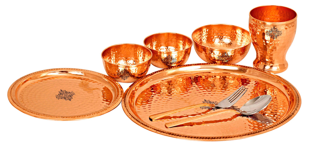 INDIAN ART VILLA Copper Hammered Dinner Set (8 Pieces) 12'' Inch
