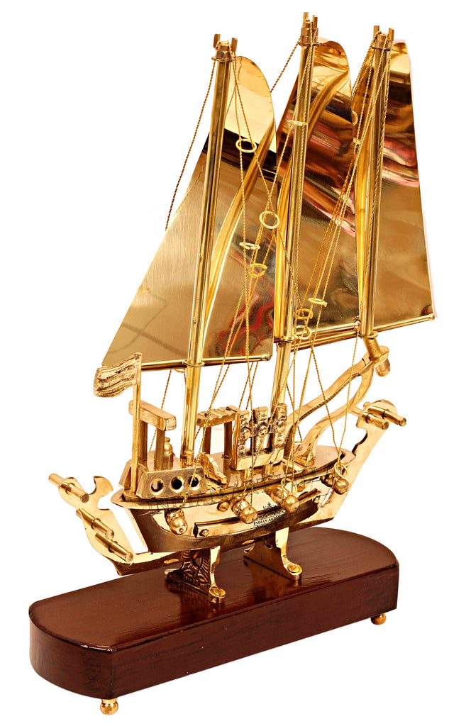 Indian Art Villa Brass Handmade Designer Ship, Yacht Showpiece, Miniature, Home Decor
