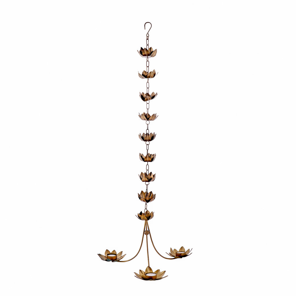 Indian Art Villa Hanging Candle Stand Diya With Glass Candles / Diwali / Marriage Decoration | Height:- 36.6"