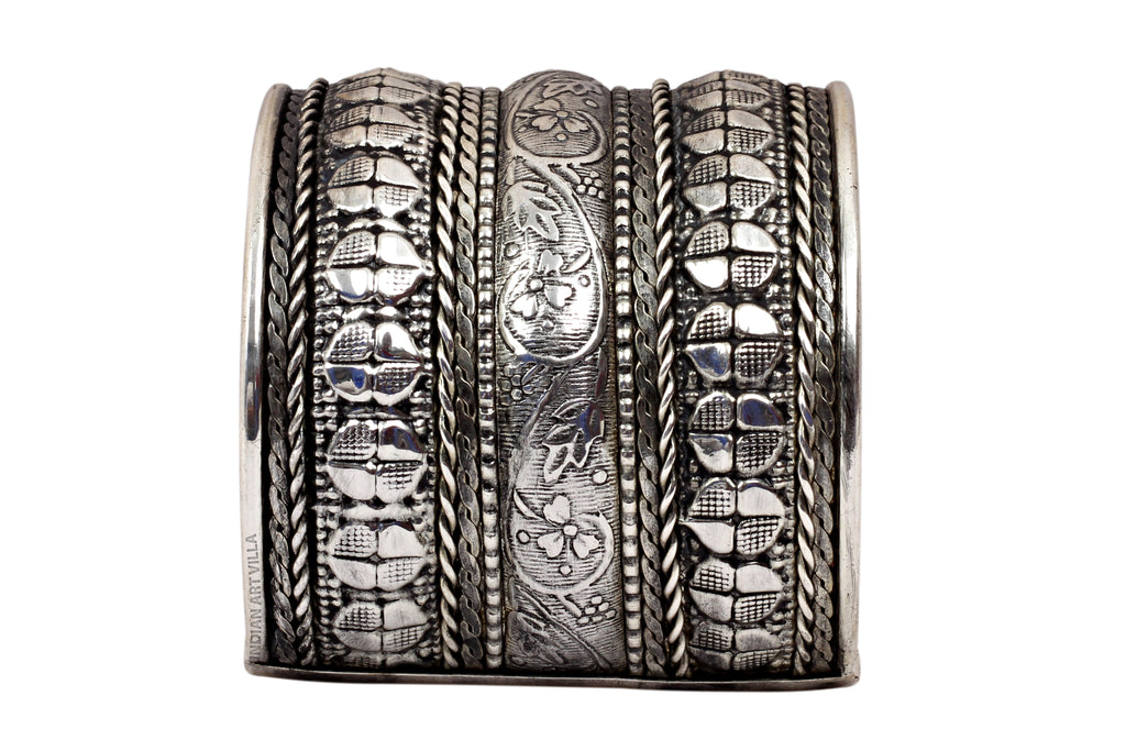 INDIAN ART VILLA Metal Silver Cuff Bracelet Kada