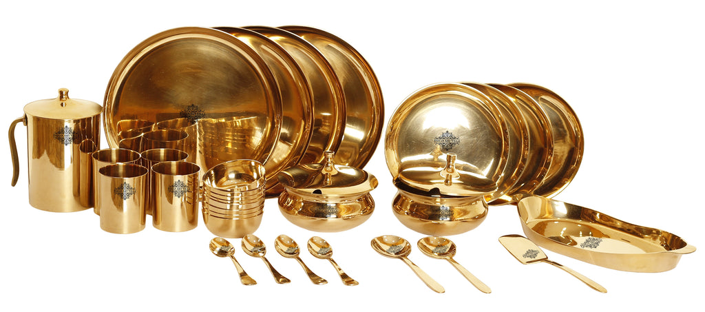 INDIAN ART VILLA Royal Bronze Dinner Set, Serveware & Dinnerware, 31 Piece, Gold