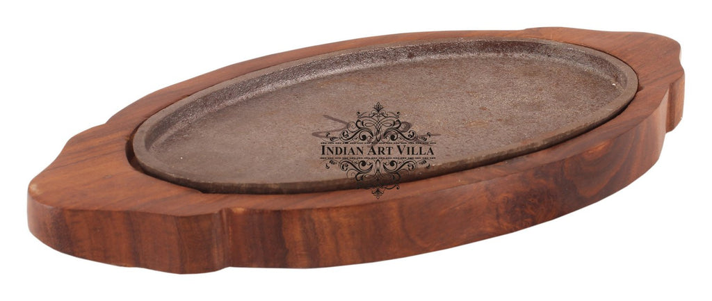 Indian Art Villa Pure Iron Sizzler with Wooden Base Oval Sizzler