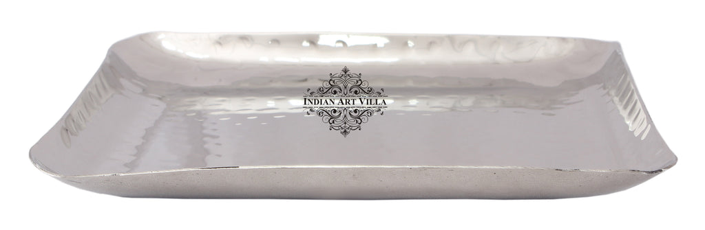 Indian Art Villa Steel Tray Platter, Hammered Design, Set of 2 Square Tray Platter