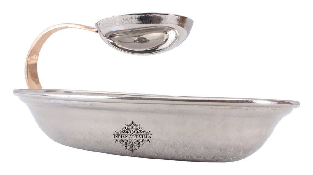 Indian Art Villa Steel Oval & Flat Chip And Dip Platter With Attached Bowl