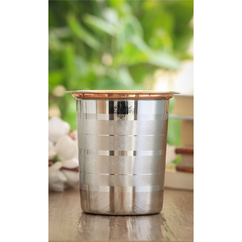 INDIAN ART VILLA Steel Copper Glass, Tumbler Handcrafted in Luxury Design with a Copper Lid | Drinkware | 250 ml