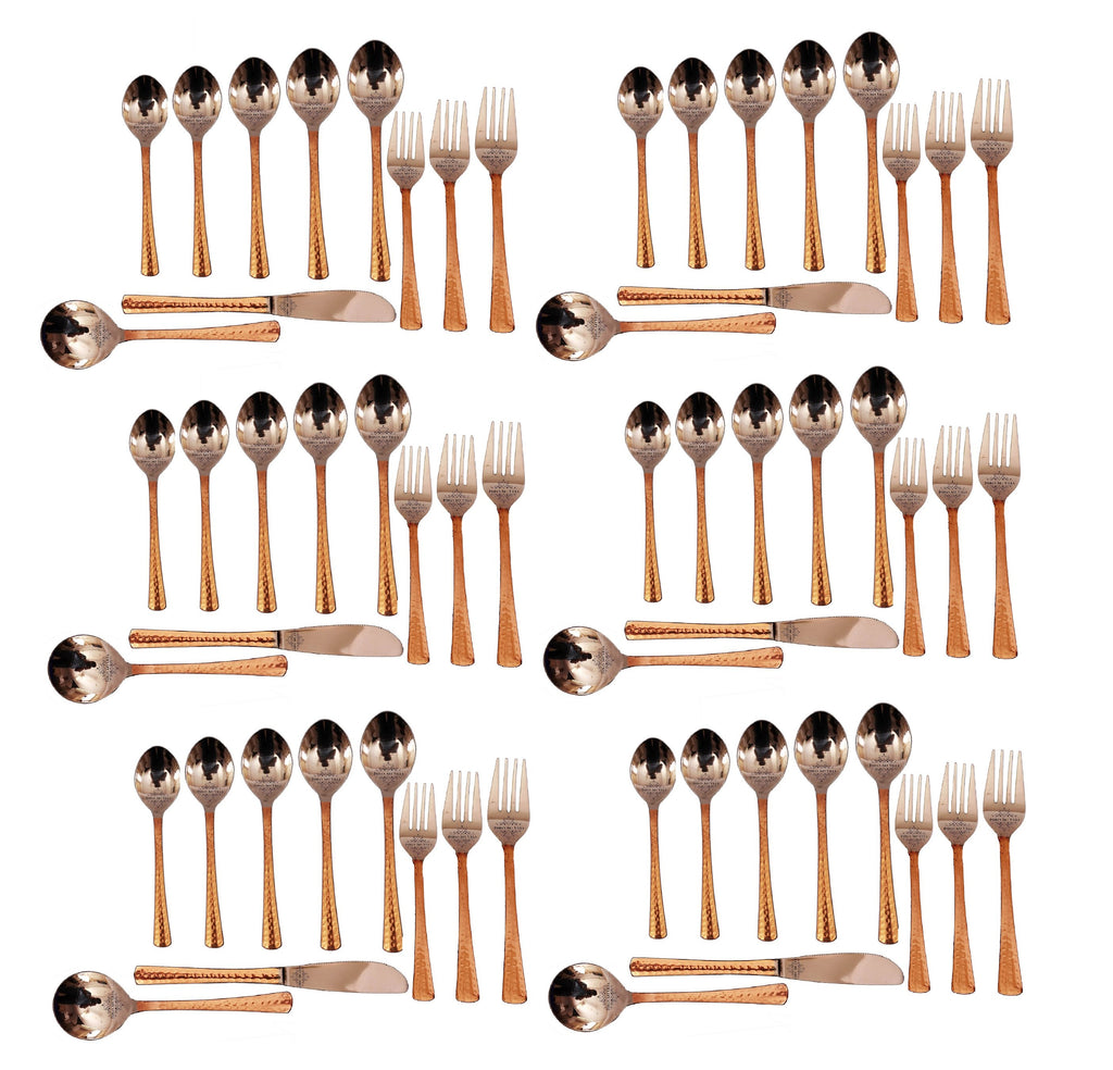 INDIAN ART VILLA Steel Copper Hammered Designer Cutlery Set, Flatware, Tableware, Kitchenware, Dinnerware, Serveware