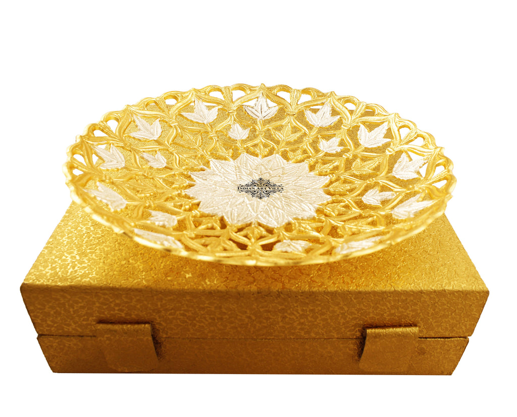 INDIAN ART VILLA Silver & Gold Plated Leaf Design Bowl, 10'' Inch