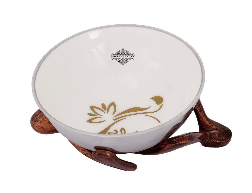 Indian Art Villa Silver Plated Decorative Bowl With Human Stand , Serveware , Width 10.4 Inch