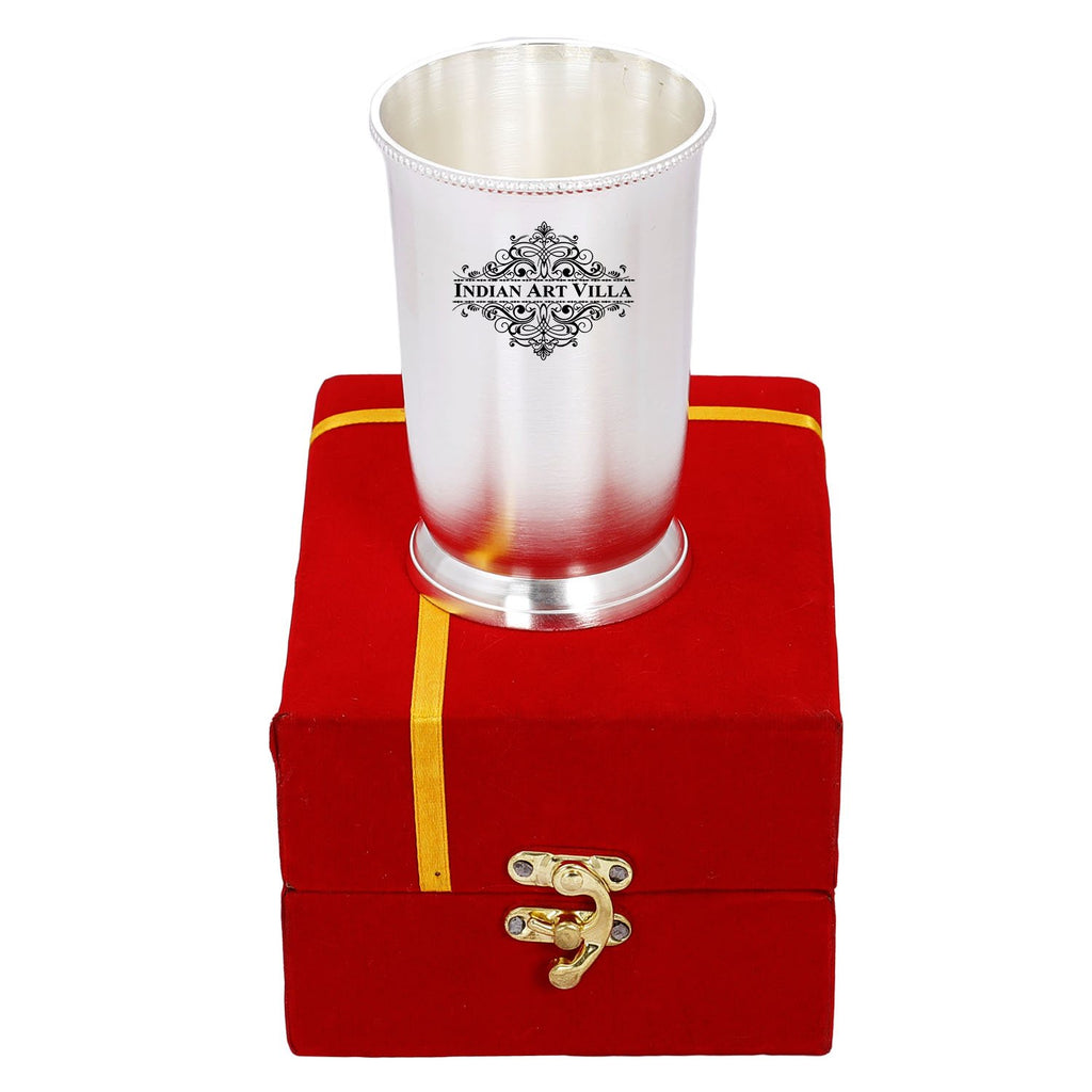 Indian Art Villa Silver Plated Engraved Designer Glass With Red Box, Drinkware Storage & Gift Purpose