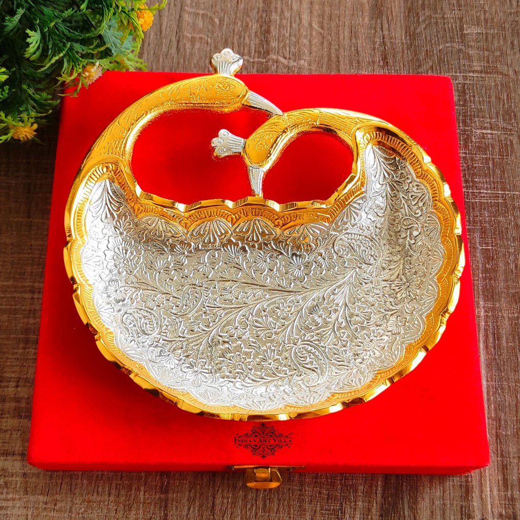 Silver-plated gold Polished aluminum peacock design With inside Flower Engraving Decorative Platter