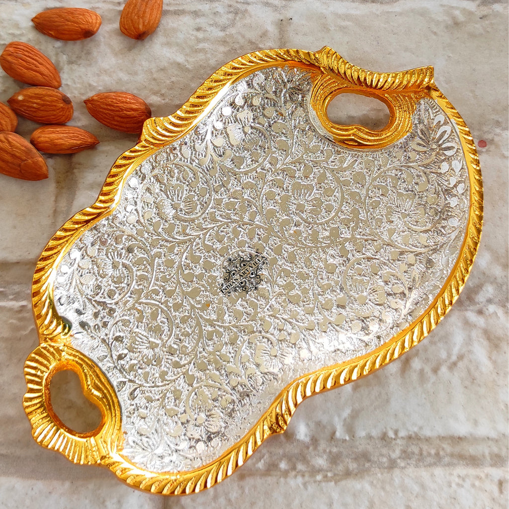 Silver-plated gold Polished Aluminum Flower Engraved Designer Decorative Platter