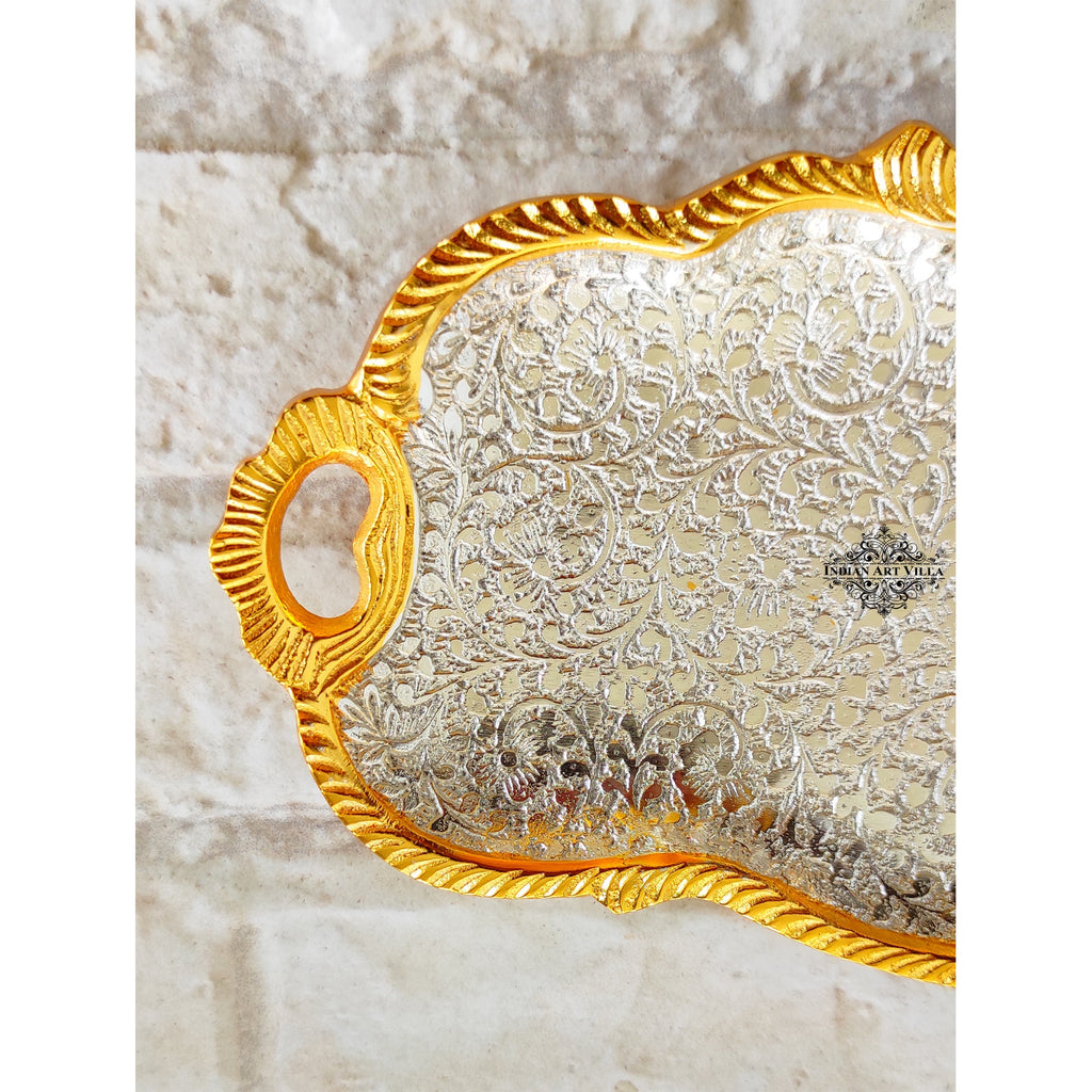 Silver-plated gold Polished Aluminum Flower Engraved Designer Decorative Platter