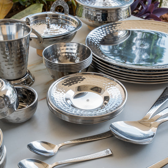 Handcrafted Pure Stainless Steel Royal Dinner Set, Dinnerware, Tableware, 52 Pieces