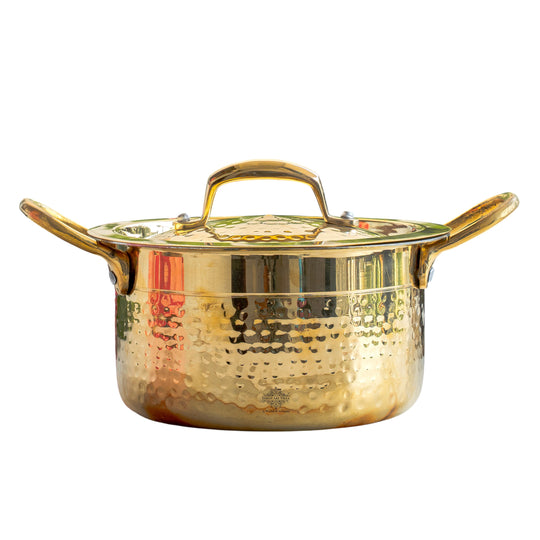 Pure Brass Pot Hammered Design With Tin Lining and Lid
