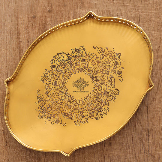 Handmade Pure Brass Matt Oval Embossed Tray - Servware & Tableware