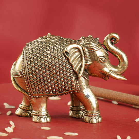Brass Elephant Showpiece with Raised Trunk