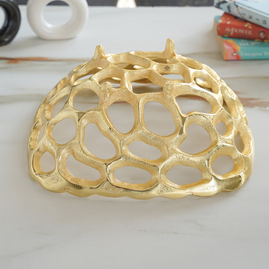 Brass Finish Hollow Design Fruit Basket,12 Inches Length