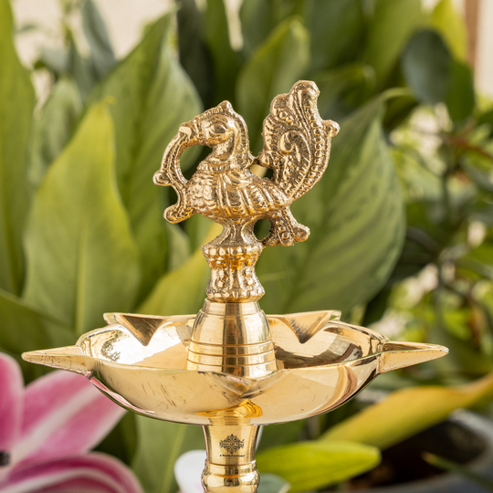 Brass Stand Pillar Diya With Kerala+Murga Design With Fine Quality