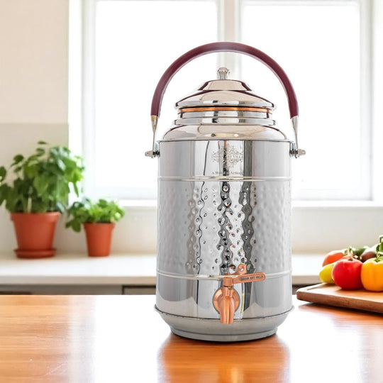5 litre copper water dispenser with tap placed on marble kitchen counter for easy water access – 5 litre copper water dispenser