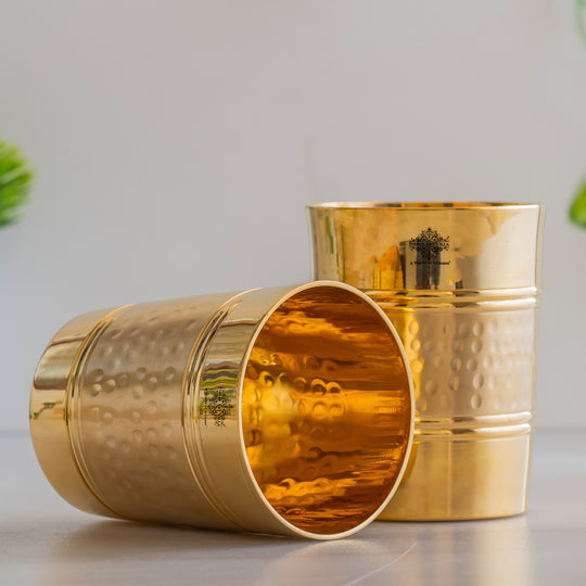 Pure Brass Hammered Lining Design Glass,220 ML