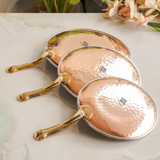 Steel Copper Hammered Tawa Platter with Brass Handle
