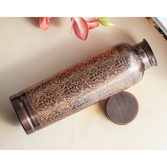 Pure Copper Bottle with Antique Embossed Design – 900 ML
