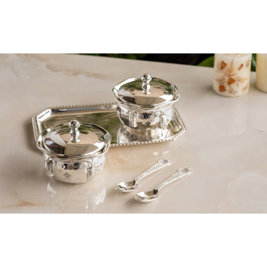 Silver Plated Hammered Bowl with Lid & Spoon