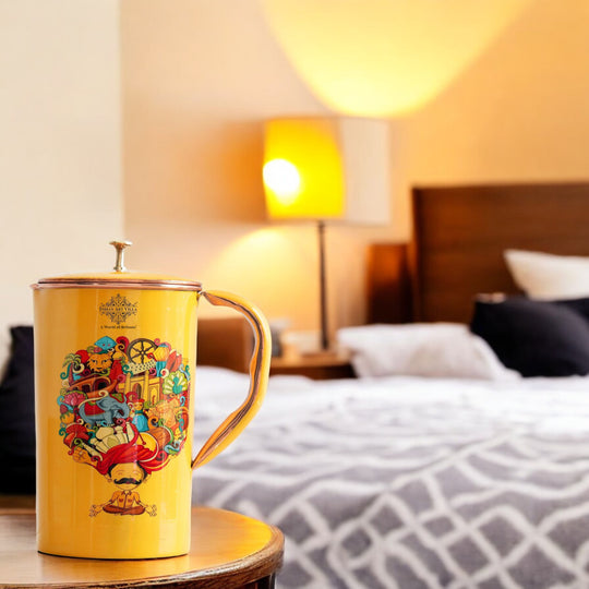 Pure Copper Printed Jug - Padharo Mhare Desh Design