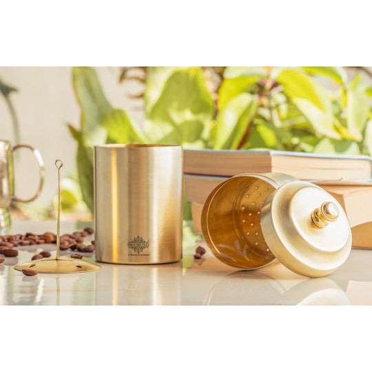 Pure brass coffee filter matt finish lifestyle — Indian Art Villa