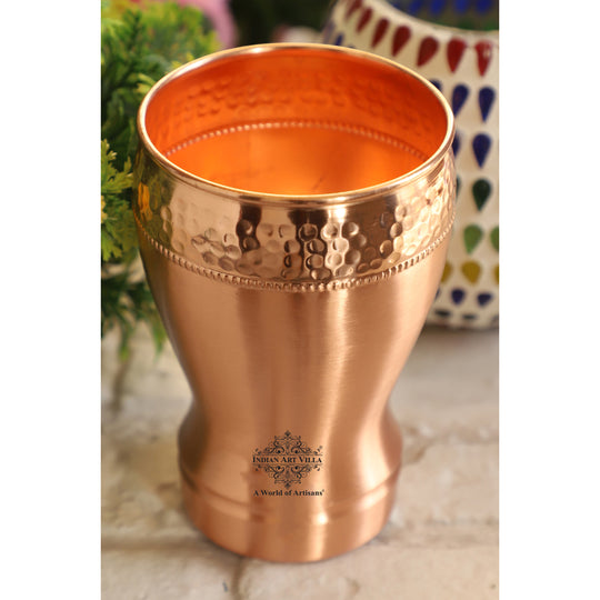Pure Copper Glass With Half Lecquer Hammered & Shine Design 400 ML