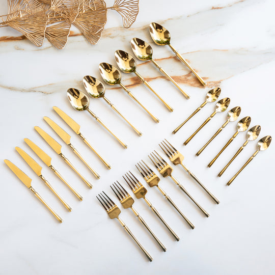 Stainless Steel Gold PVD Coated Rafail Cutlery Set of 24