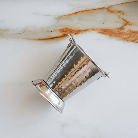 Hammered Steel Serving Bucket, Serving Vegetable Rayta Dishes, Silver