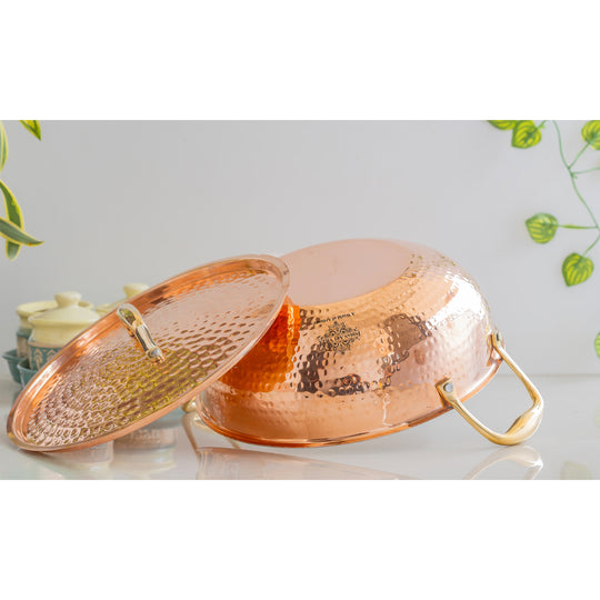 Pure Copper Kadhai With Lid & Inside Tin Lining- Cookware