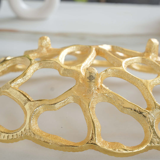 Brass Finish Oval Shape Hollow Design Tray/Fruit Basket