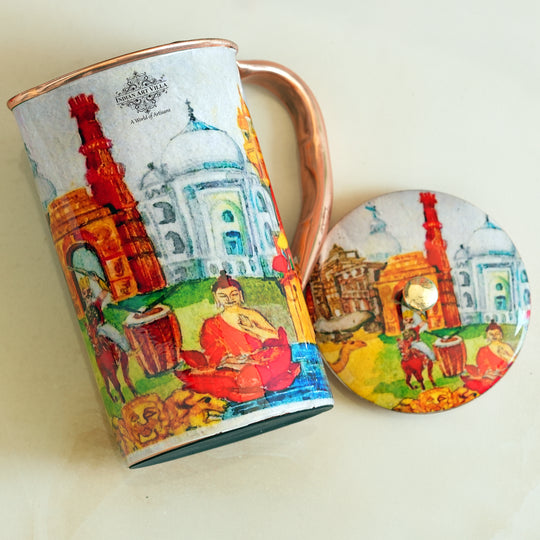 Pure Copper Printed Jug - Padharo Mhare Desh Design
