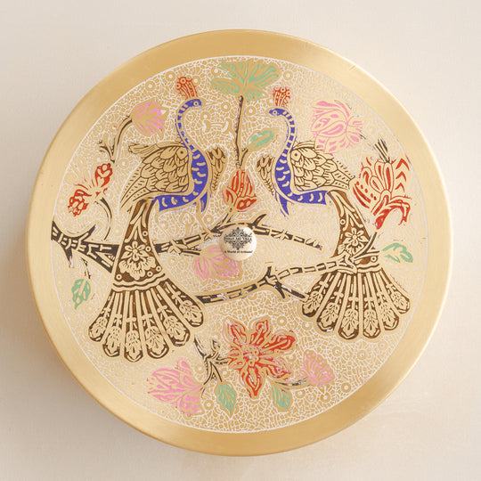 Pure Brass Masala Box With Two  Peacock Design On Lid