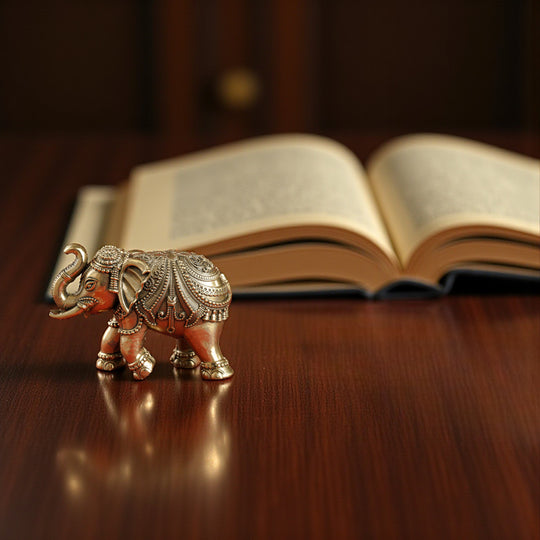 Brass Elephant Showpiece with Raised Trunk – Symbol of Prosperity