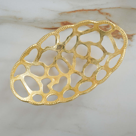 Brass Finish Oval Shape Hollow Design Tray/Fruit Basket