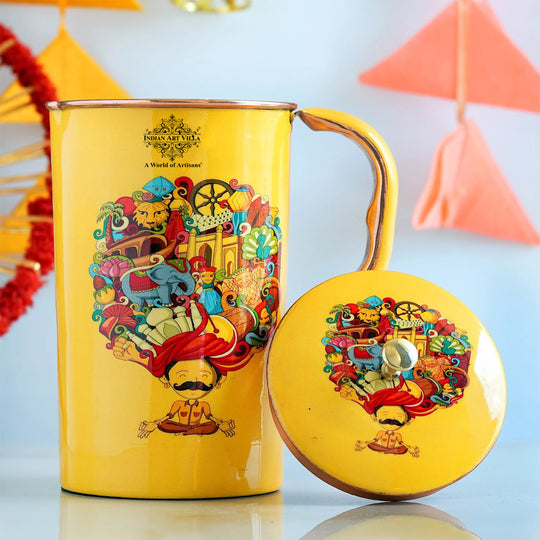 Pure Copper Printed Jug - Padharo Mhare Desh Design
