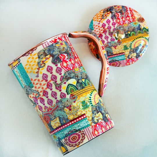 Pure Copper Printed Jug - Padharo Mhare Desh Design