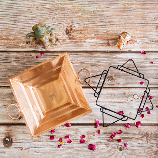 Pure Copper Hawan Kund With Handle On Both Side, For Yagya, Hawan & Poojan Purpose