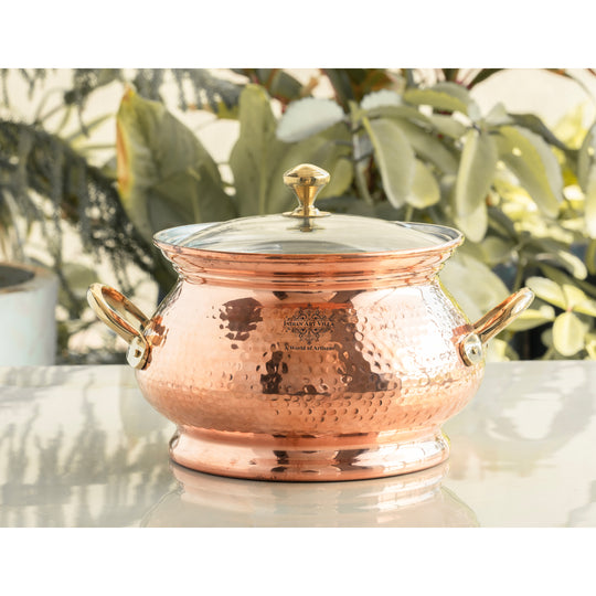 Steel Copper Hammered Biryani Handi with Tin Lining