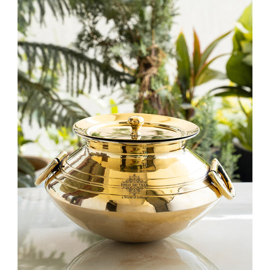 Brass Patila Handi with Tin Lining, Lid & Handle – 3L