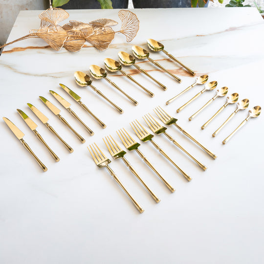 Stainless Steel Gold PVD Coated Rafail Cutlery Set of 24
